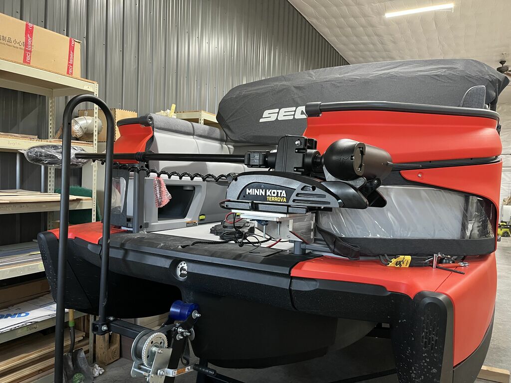 Switchblade trolling motor mount with Minnkota Terrova Trolling motor mounted on Seadoo Switch