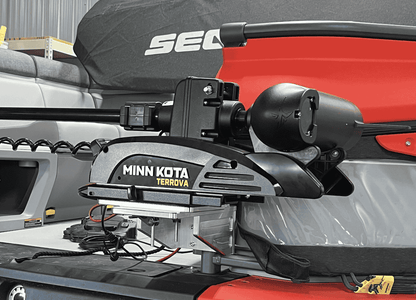 Close up of Switchblade Trolling Motor Mount clamp assembly