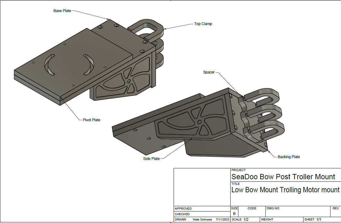 Technical drawing of Switchblade Trolling Motor Mount dimensions