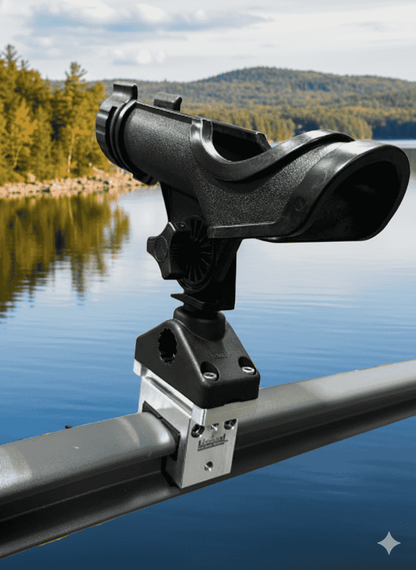 HardPoint Rail mounting block show with Scotty PowerLock installed on SeaDoo Switch Rail facing outward