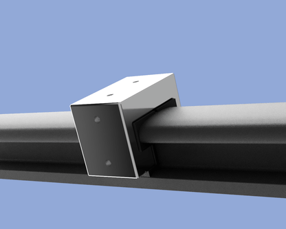 Metal guardrail bracket on a blue background