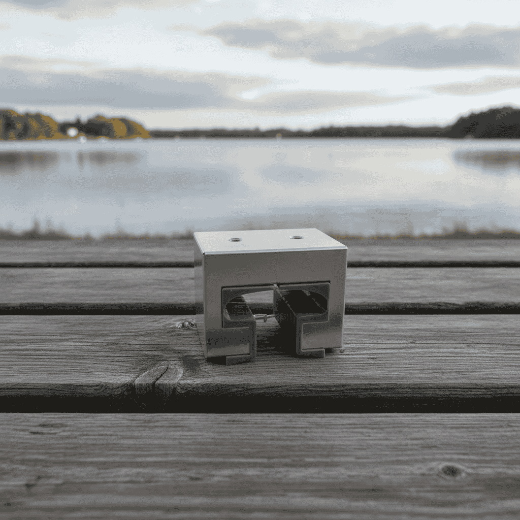 Profile view of HardPoint rail clamp sitting on a dock