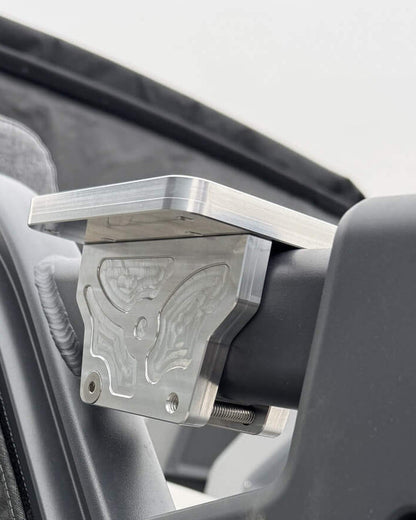 Downrigger mount on Sea-Doo Switch, three-quarter view from outside the boat